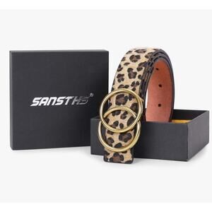 SANSTHS Women's Leopard Belt with Removable Gold Double Ring Buckle Size XL